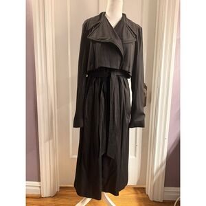Karl Lagerfeld Wrap Trench Coat Womens Medium Double‎ Breasted Belted Black